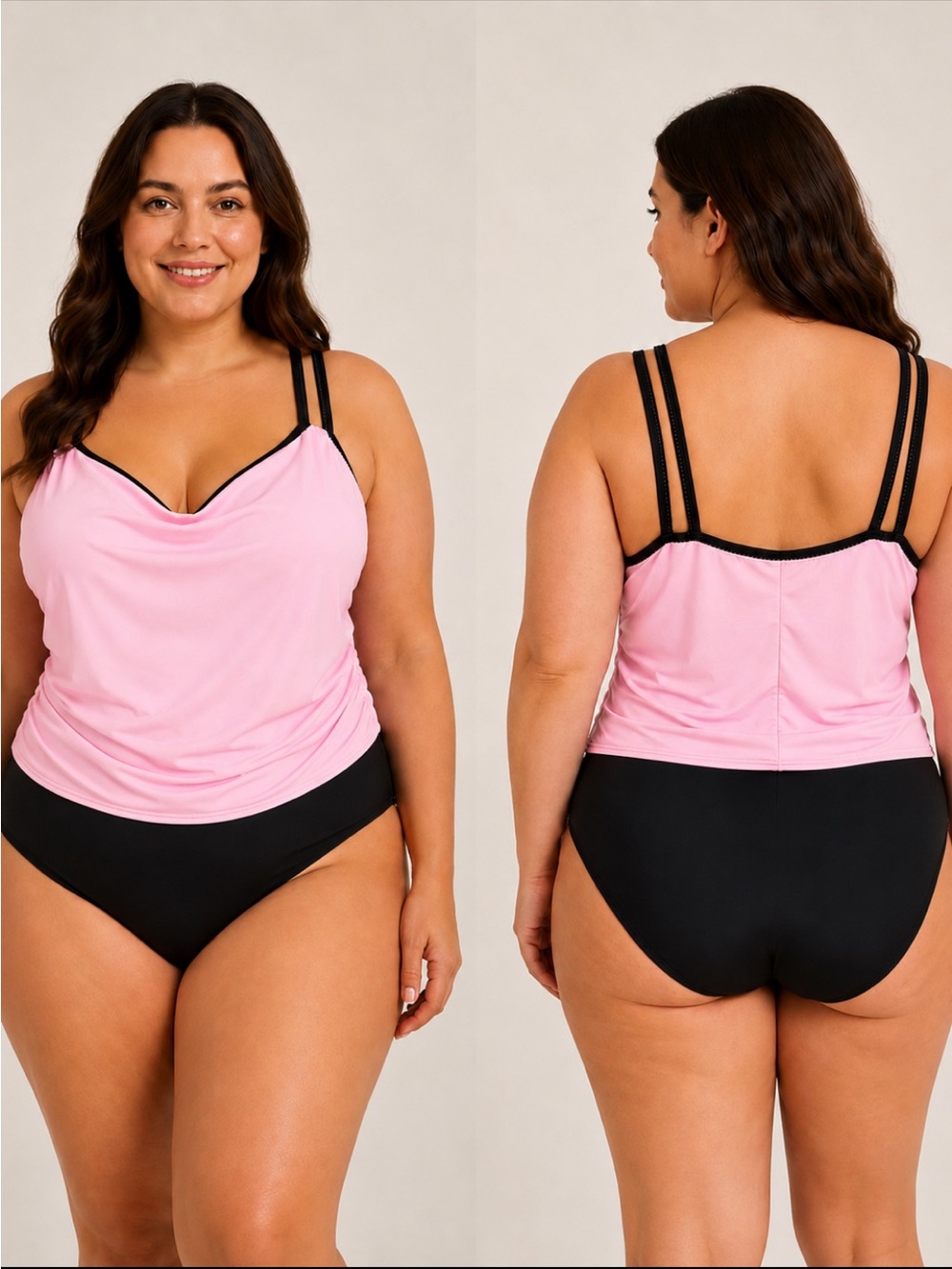 MIRACLESUIT Bubblegum Pink Black Slimming Tankini Flattering Size 20W